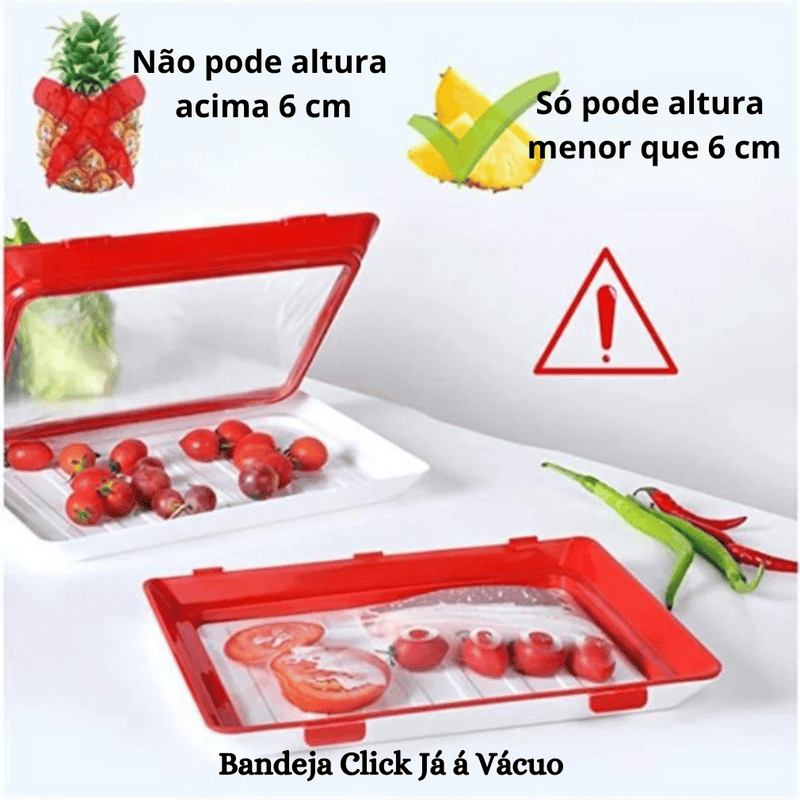 Bandeja  Click já  vácuo para conservar alimentos frescos na geladeira