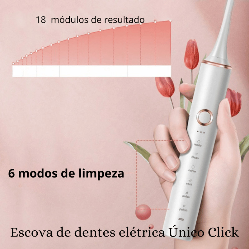 Escova de Dente Elétrica Único Click - 3 Cabeças Grátis