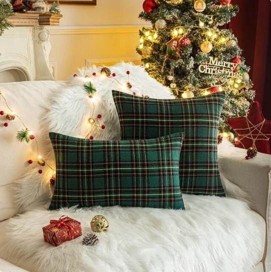 Capa de Almofada de Algodão Xadrez - Natal