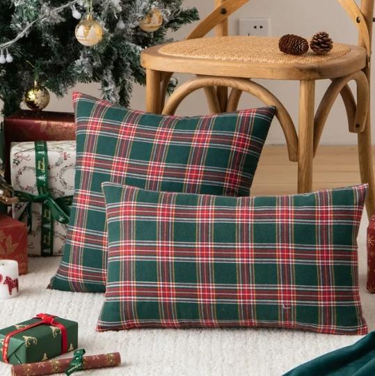 Capa de Almofada de Algodão Xadrez - Natal
